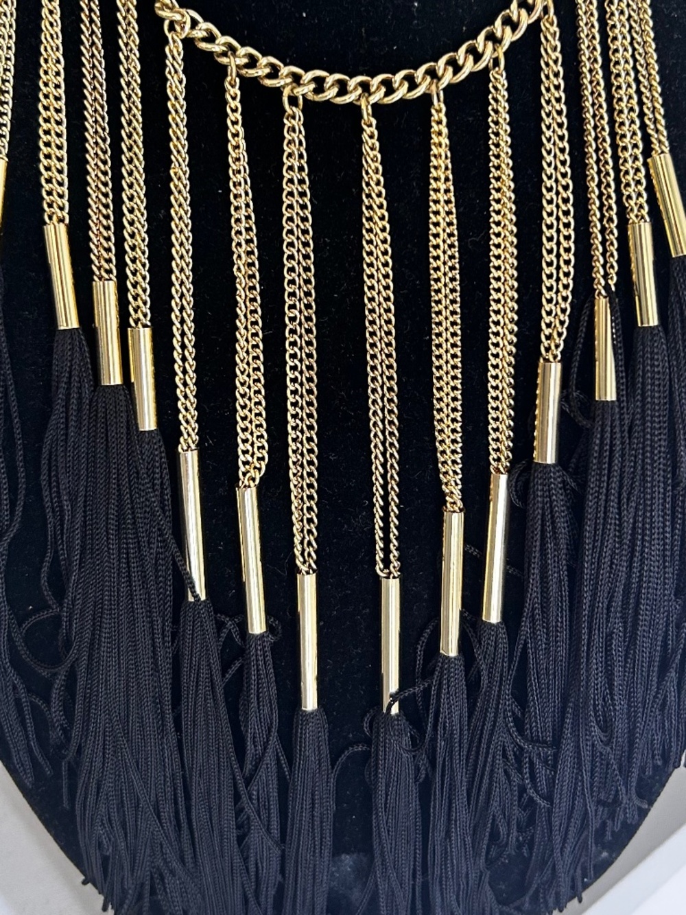 Necklace/ Gold metal chain with black tassel